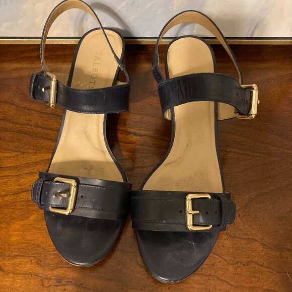 Talbots Black Kitten Heel Women Size 9 Open Toe Buckle Strap - Picture 1 of 12